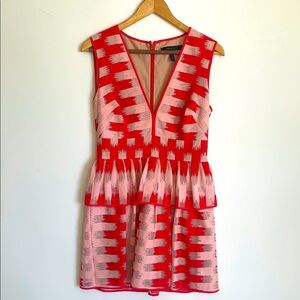 BCBGMaxAzria Red & Pink Fit and Flare Mini Dress